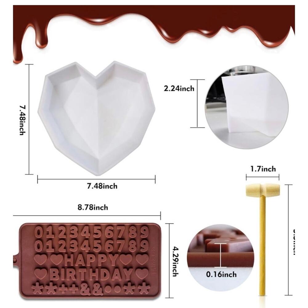 3D Love Heart Diamond Shaped Chocolate Molds Tools Bakeware Cake Mold Handmade